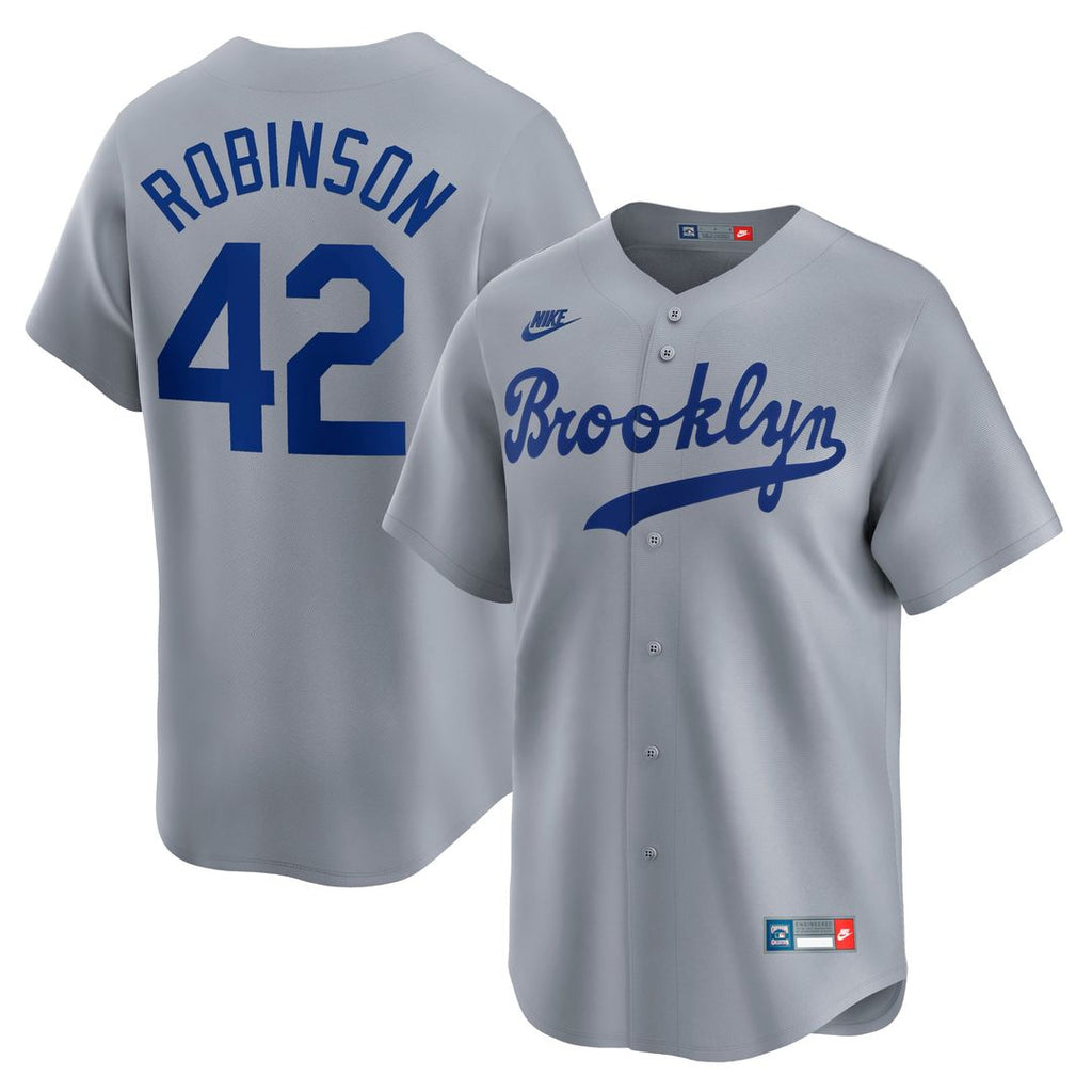 Men's Brooklyn Dodgers Jackie Robinson Gray Throwback Cooperstown Collection Limited MLB Baseball Jersey - view 4