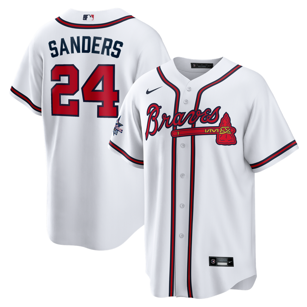 Men's Atlanta Braves Deion Sanders White Home Retired Player Replica MLB Baseball Jersey - view 1