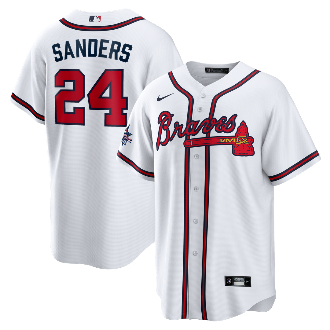 Men's Atlanta Braves Deion Sanders White Home Retired Player Replica MLB Baseball Jersey - view 1