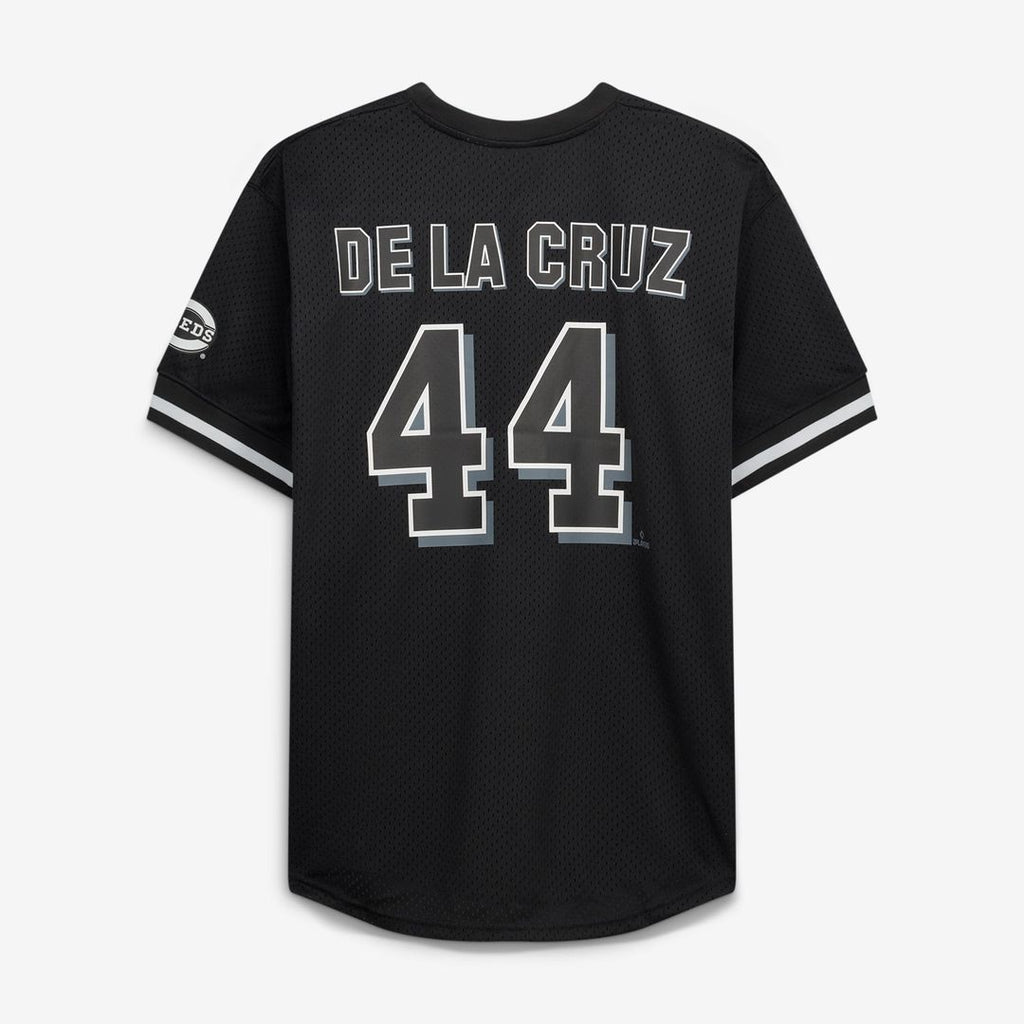 Men's Cincinnati Reds Elly De La Cruz Black/White Big & Tall Heavyweight Mesh MLB Baseball Jersey - view 3