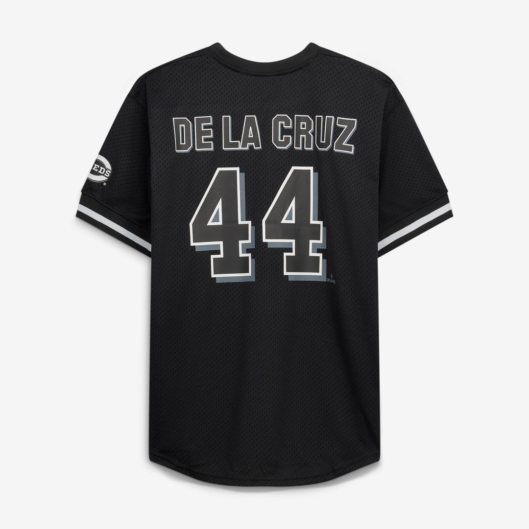 Men's Cincinnati Reds Elly De La Cruz Black/White Big & Tall Heavyweight Mesh MLB Baseball Jersey - view 3