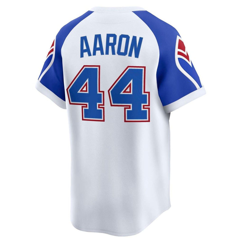 Men's Atlanta Braves Hank Aaron White Throwback Cooperstown Collection Limited MLB Baseball Jersey - view 3
