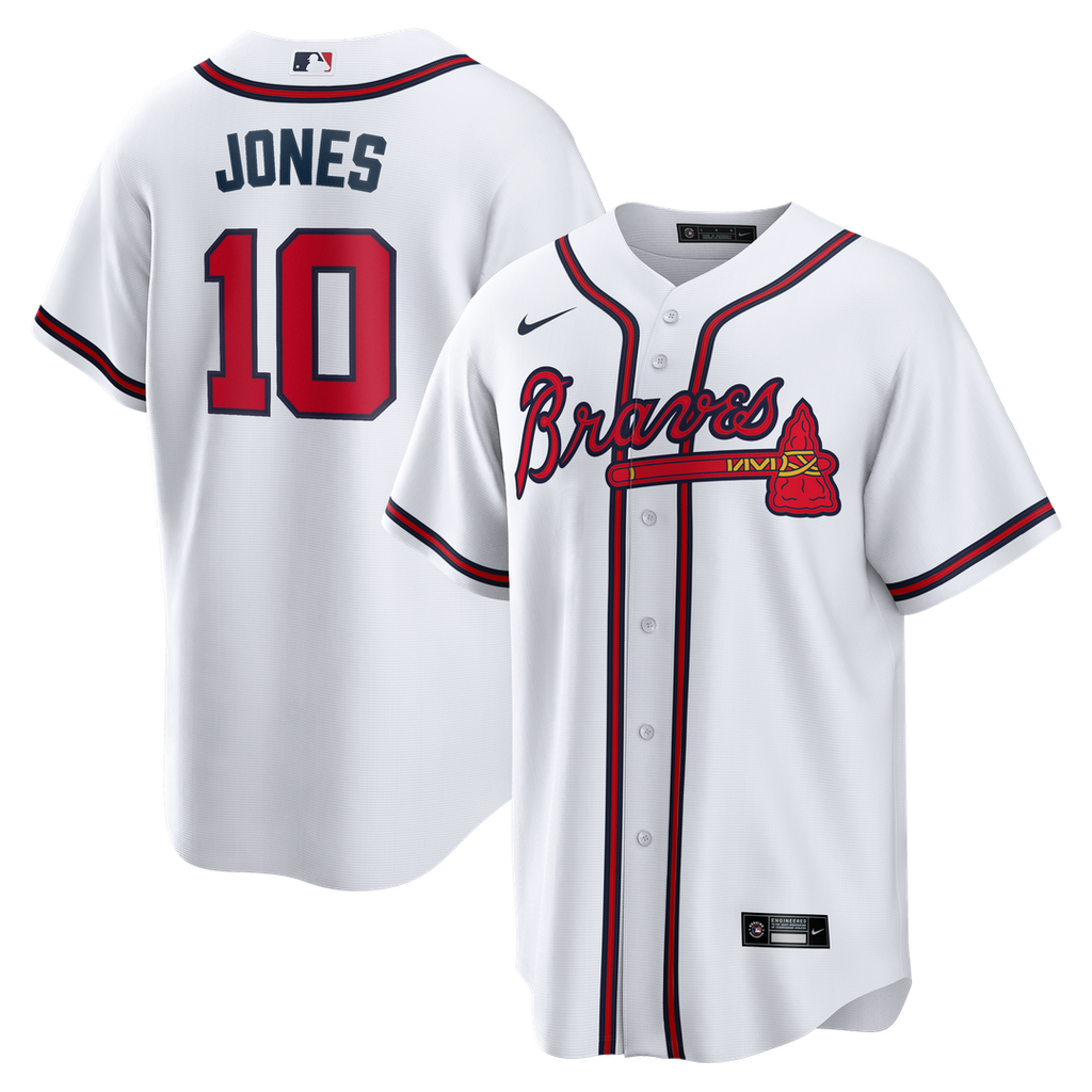 Men's Atlanta Braves Chipper Jones White Home Retired Player Replica MLB Baseball Jersey - view 1