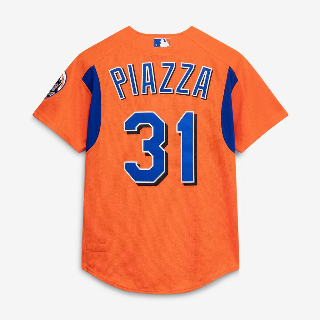 Men's New York Mets Mike Piazza Orange Cooperstown Collection Mesh Batting Practice Button-Up MLB Baseball Jersey - view 11