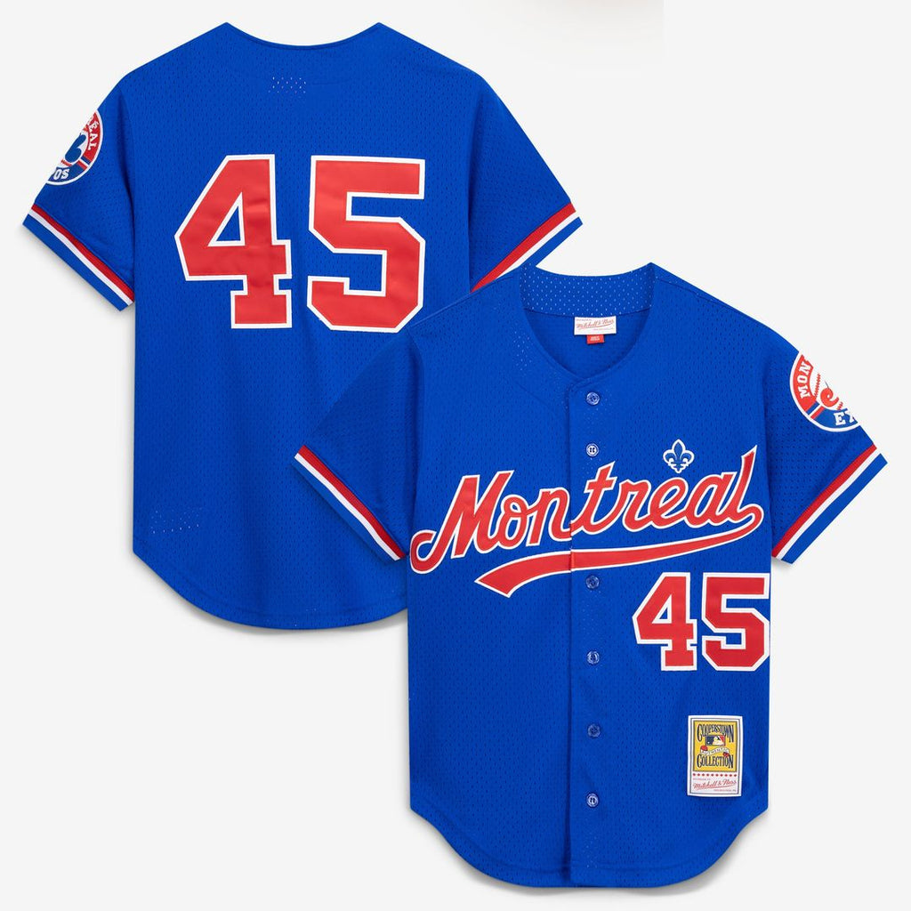 Men's Montreal Expos Pedro Martinez Blue Cooperstown Collection Mesh Batting Practice Button-Up MLB Baseball Jersey - view 1