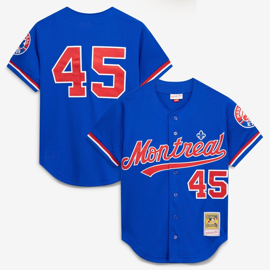Men's Montreal Expos Pedro Martinez Blue Cooperstown Collection Mesh Batting Practice Button-Up MLB Baseball Jersey - view 1