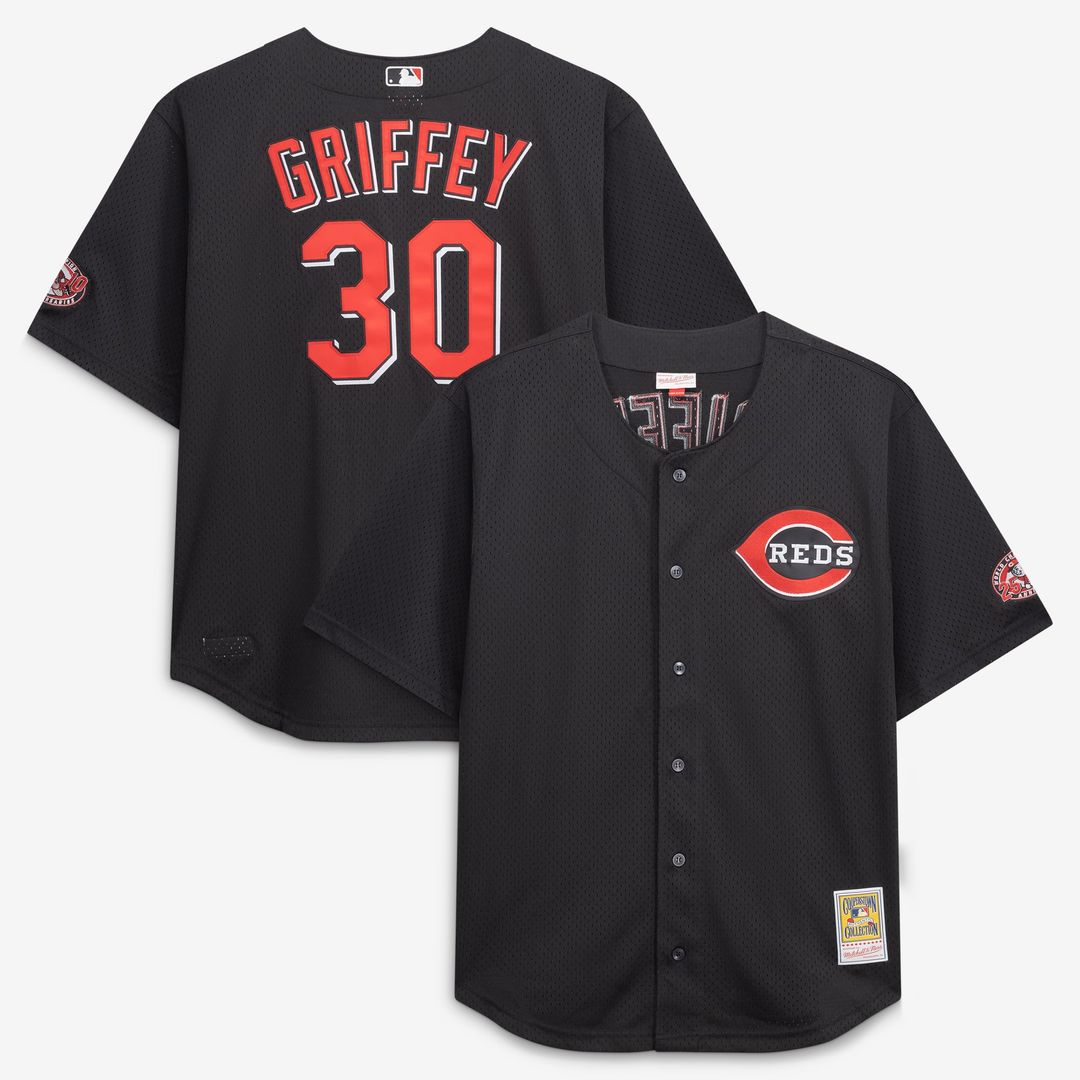 Men's Cincinnati Reds Ken Griffey Jr. Black Big & Tall Cooperstown Mesh Batting Practice MLB Baseball Jersey - view 1