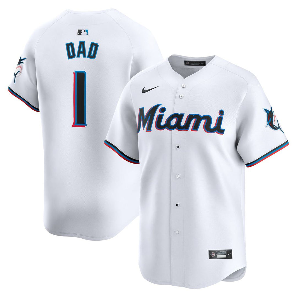 Men's Miami Marlins White #1 Dad Home Limited MLB Baseball Jersey - view 1
