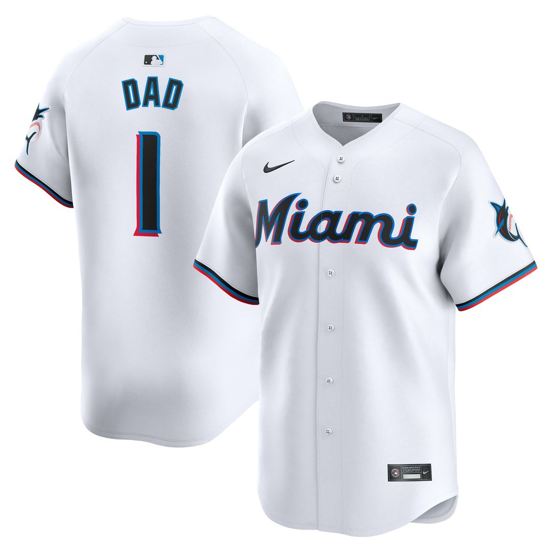 Men's Miami Marlins White #1 Dad Home Limited MLB Baseball Jersey - view 1