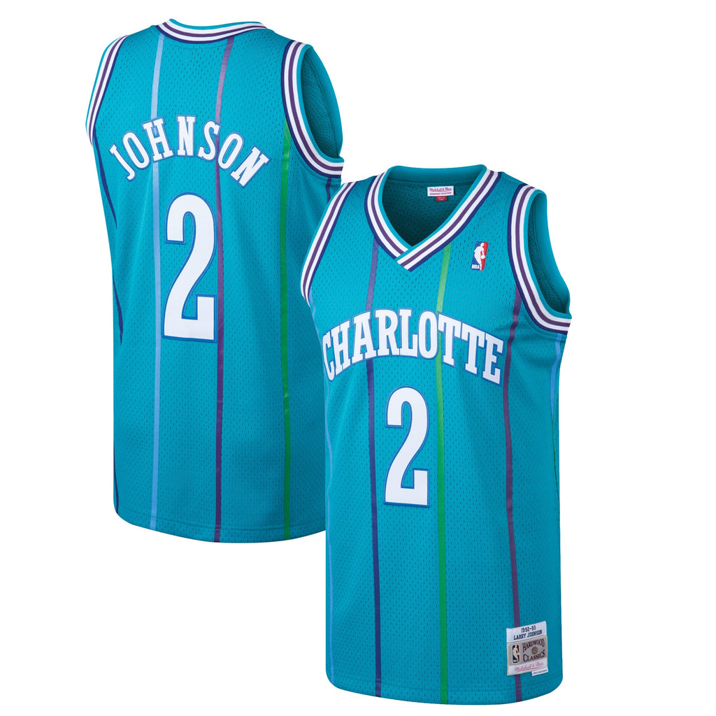 Men's Larry Johnson Teal Charlotte Hornets 1992-93 Hardwood Classics Swingman NBA Basketball Jersey - view 1