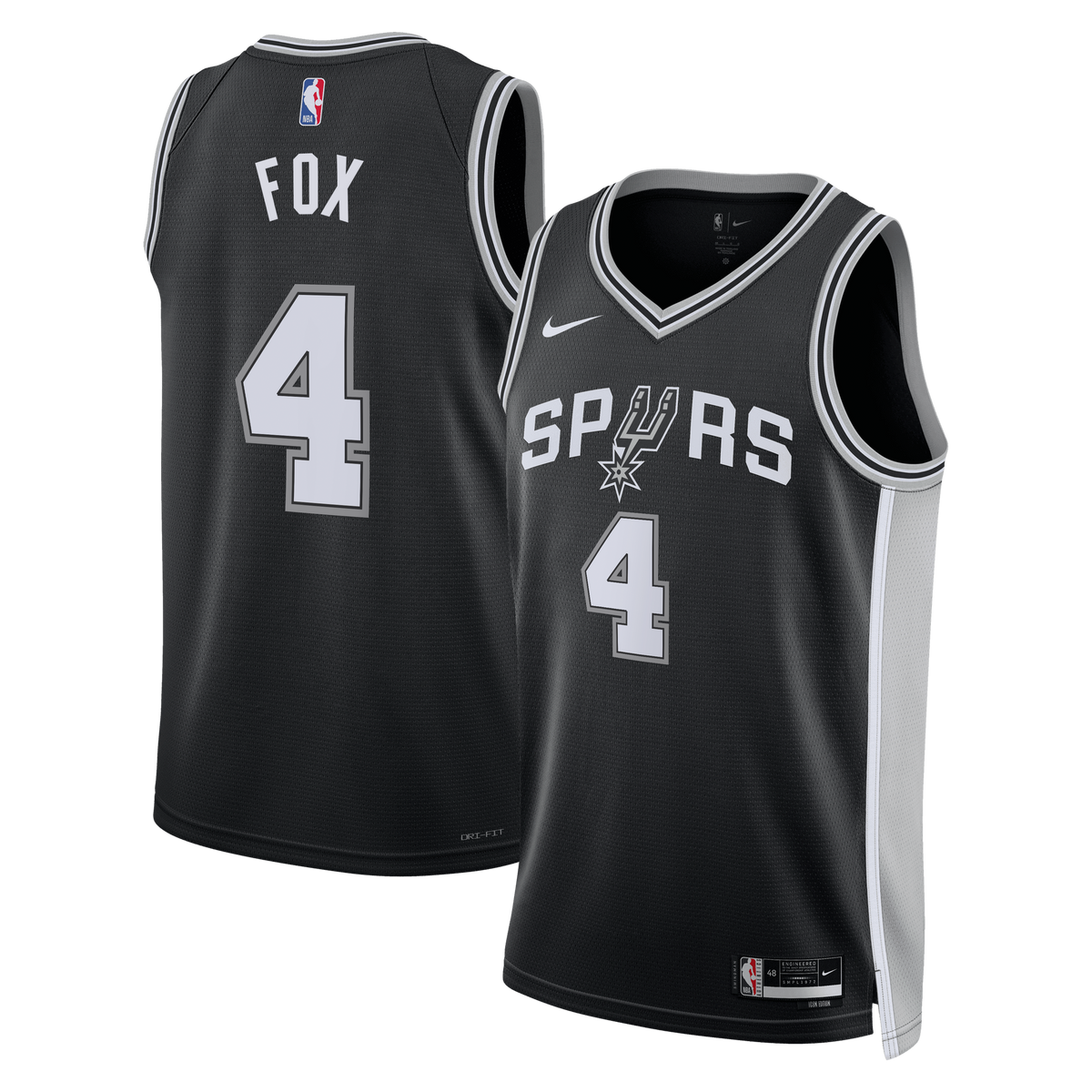 Unisex De'Aaron Fox San Antonio Spurs Icon Edition Swingman NBA Basketball Jersey - Black - view 2