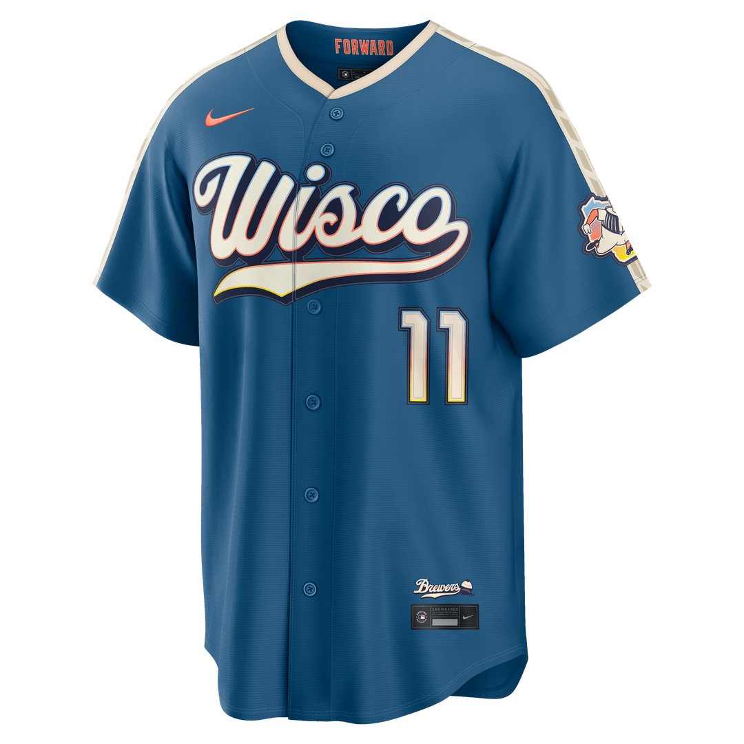 Men's Milwaukee Brewers Jackson Chourio Mineral Blue 2026 City Connect Stadium MLB Baseball Jersey - view 2