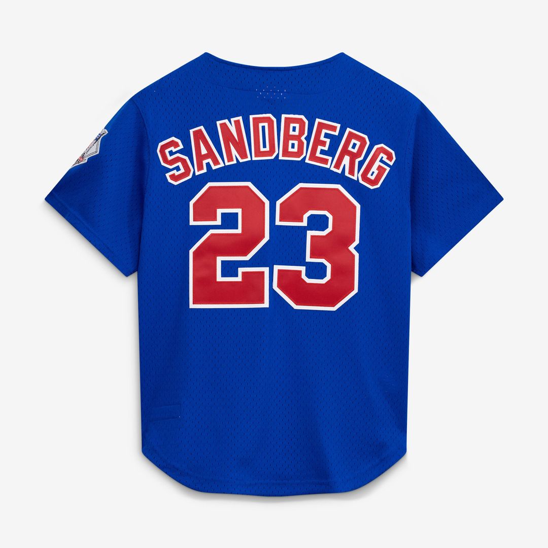 Men's Chicago Cubs Ryne Sandberg Royal Cooperstown Collection 1997 Mesh Batting Practice Button-Up MLB Baseball Jersey - view 2