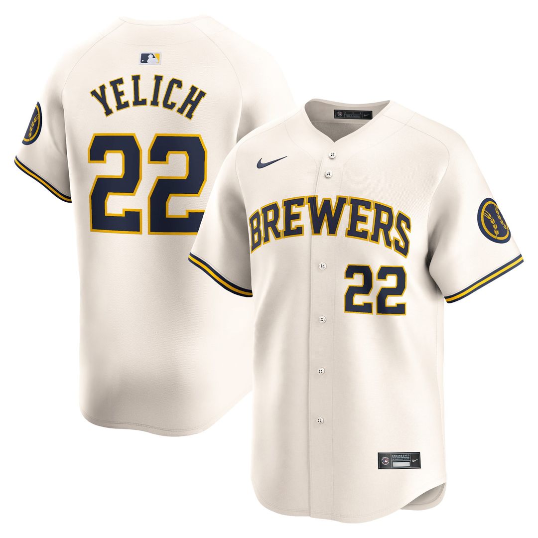 Men's Milwaukee Brewers Christian Yelich Cream Home Limited MLB Baseball Jersey - view 1