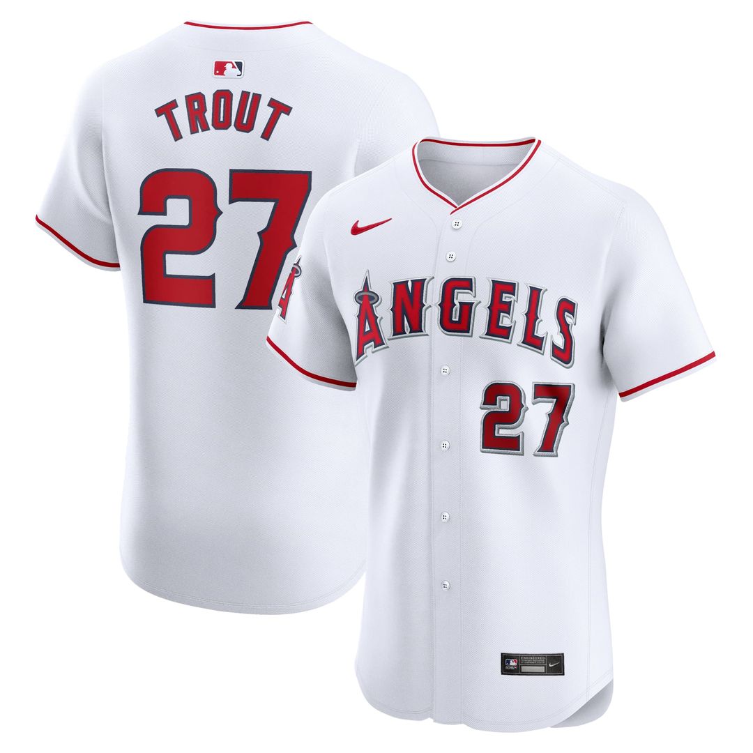 Men's Los Angeles Angels Mike Trout White Home Elite MLB Baseball Jersey - view 1