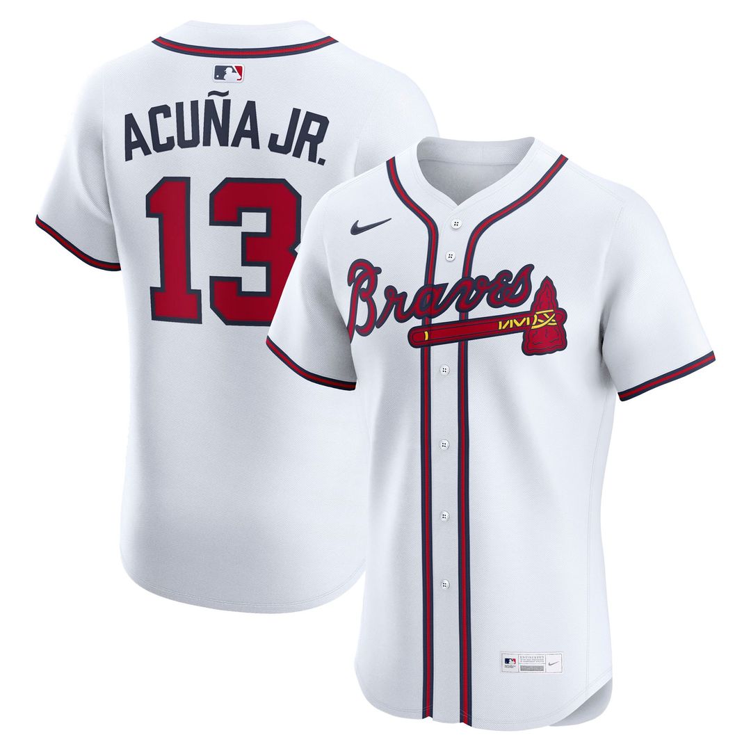 Men's Atlanta Braves Ronald Acuña Jr. White Home Elite MLB Baseball Jersey - view 1