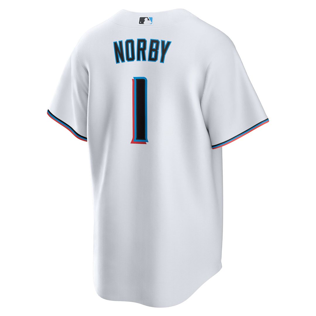 Men's Miami Marlins Connor Norby White Home Replica MLB Baseball Jersey - view 3