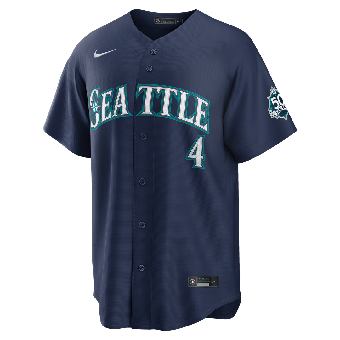 Men's Seattle Mariners Colt Emerson Navy Road 50th Season Anniversary Patch Stadium MLB Baseball Jersey - view 2