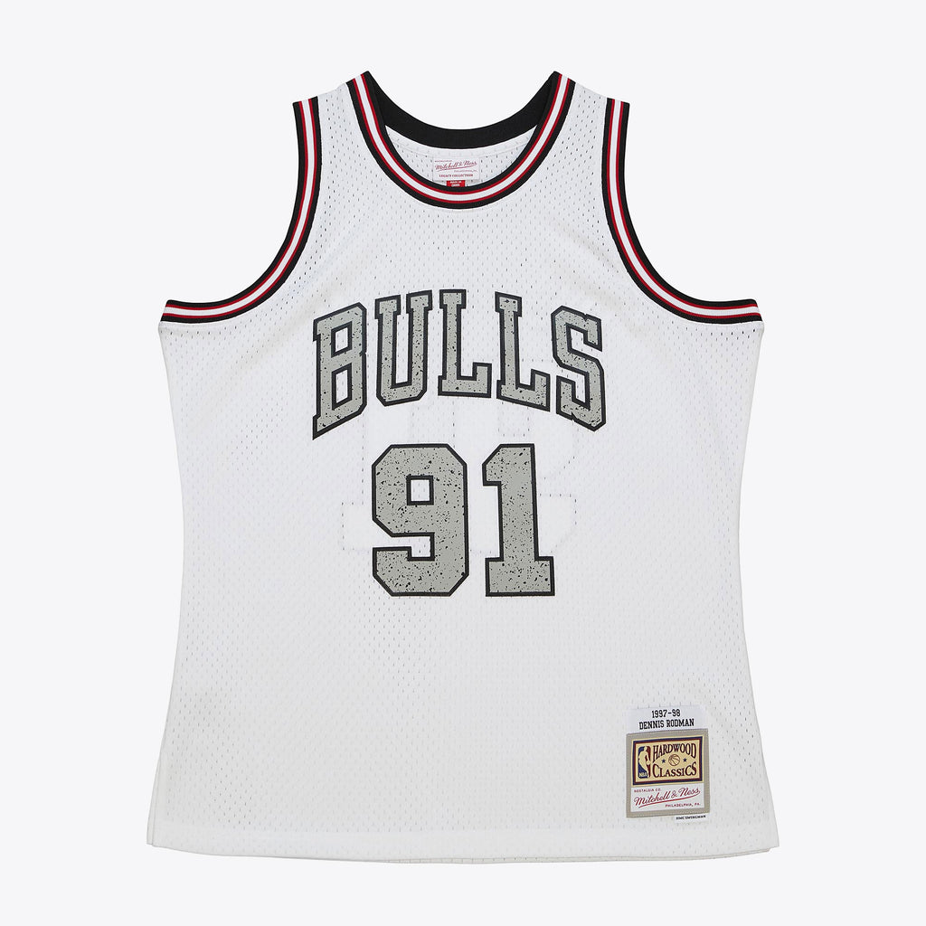 Men's Chicago Bulls Dennis Rodman 1997 Cracked Cement Swingman NBA Basketball Jersey - White - view 3