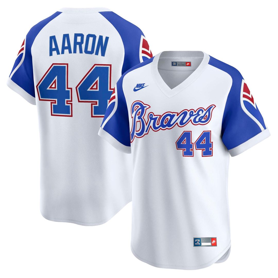 Men's Atlanta Braves Hank Aaron White Throwback Cooperstown Collection Limited MLB Baseball Jersey - view 1