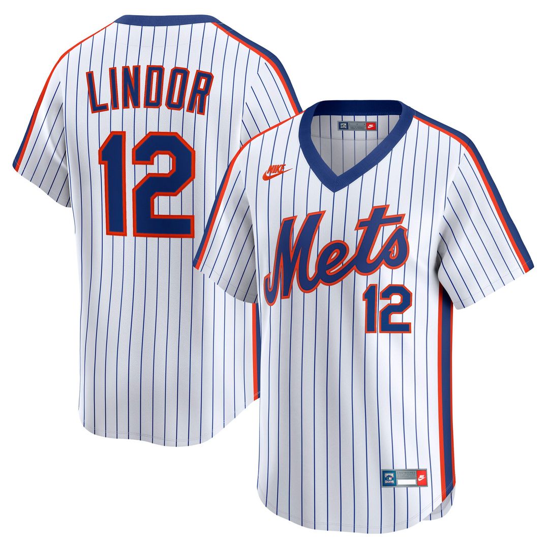 Men's New York Mets Francisco Lindor White Throwback Cooperstown Collection Limited MLB Baseball Jersey - view 1