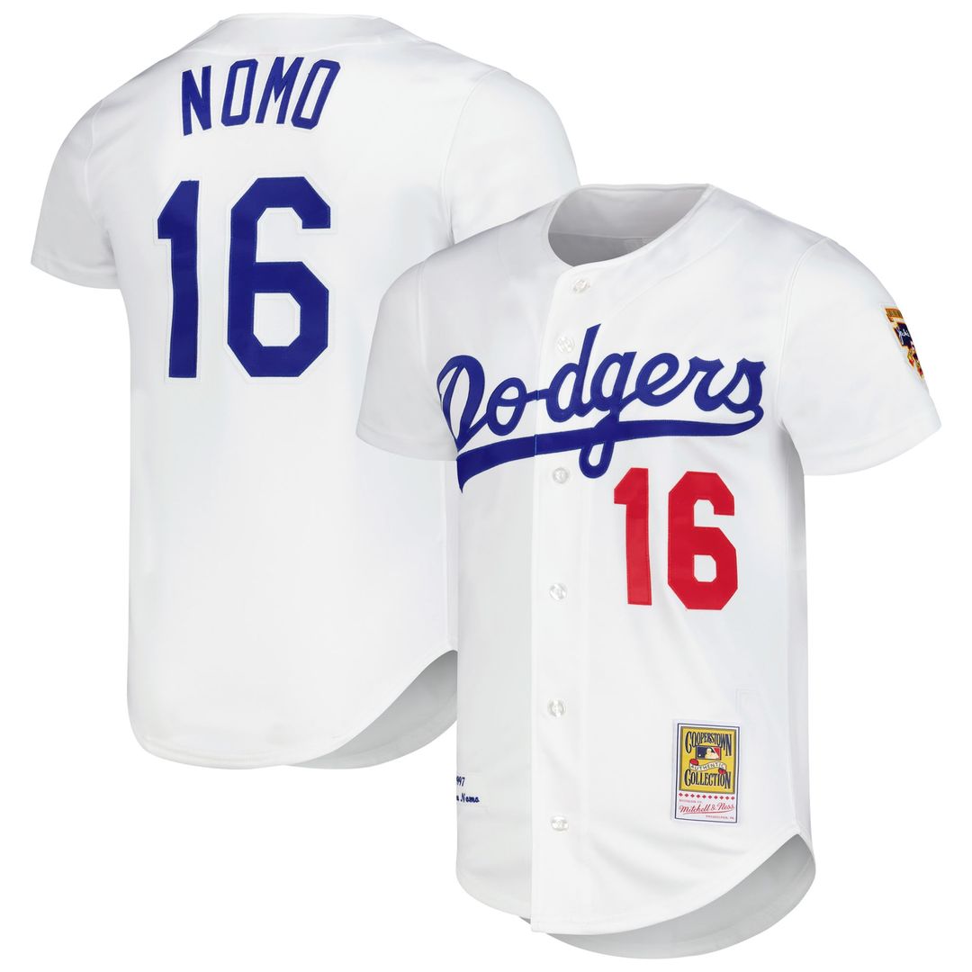 Men's Los Angeles Dodgers Hideo Nomo White Cooperstown Collection MLB Baseball Jersey - view 1