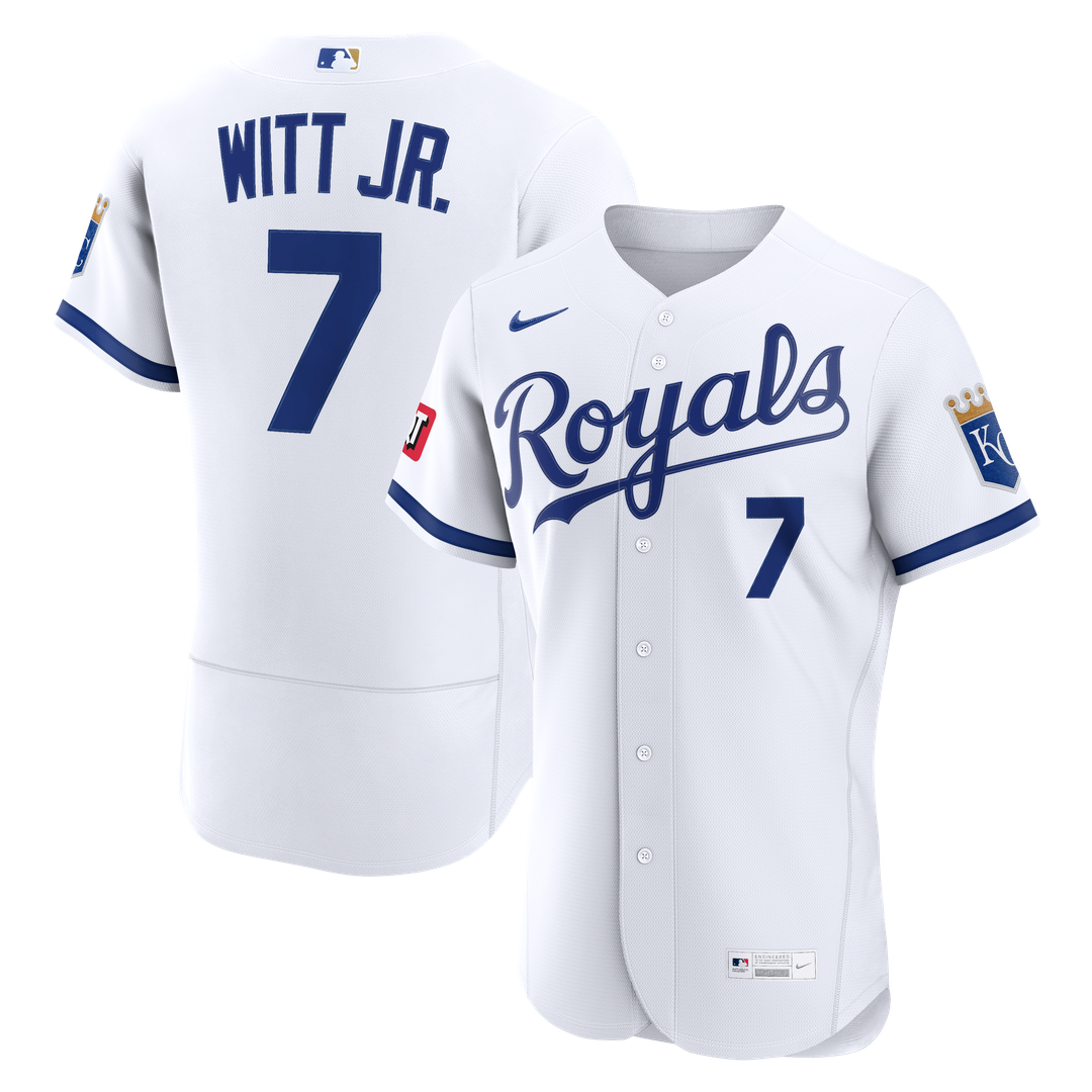 Men's Kansas City Royals Bobby Witt Jr. White Home Sponsor Patch MLB Baseball Jersey - view 1