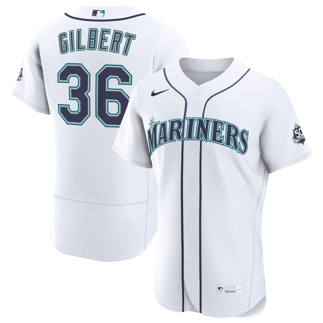 Men's Seattle Mariners Logan Gilbert White Home 50th Season MLB Baseball Jersey - view 1