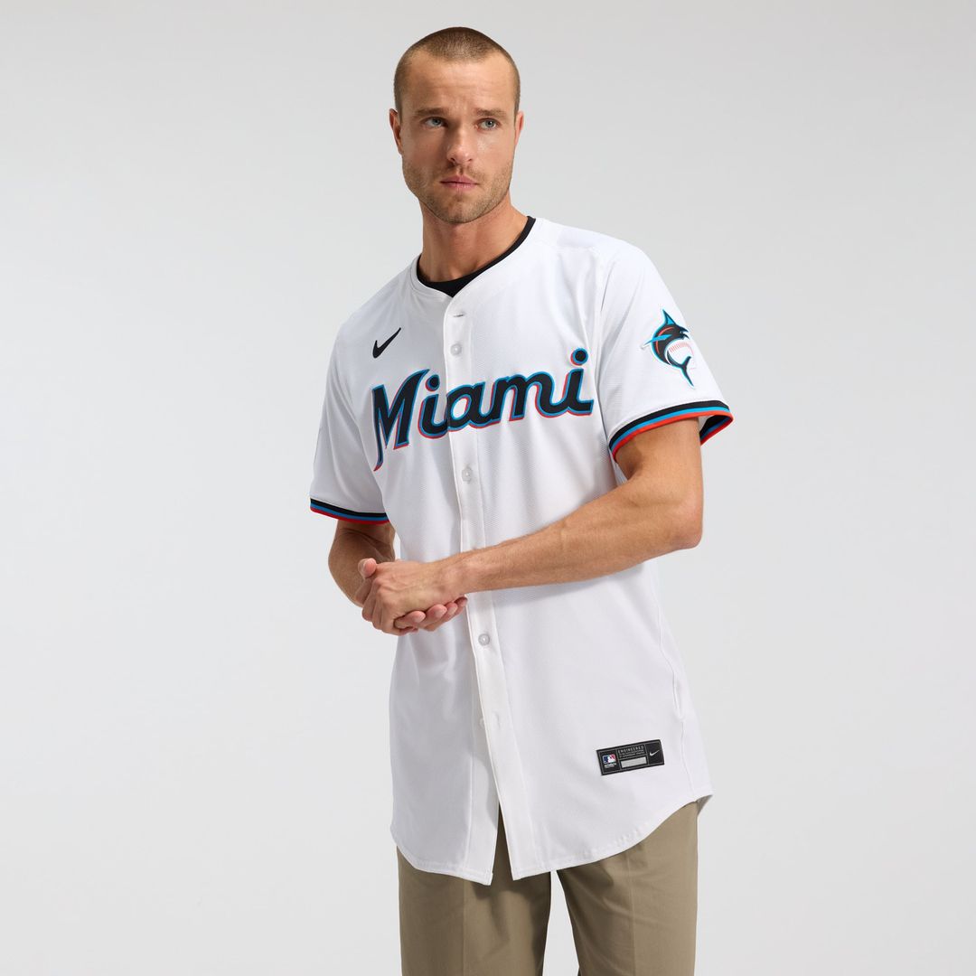 Men's Miami Marlins White Home Elite MLB Baseball Jersey - view 1