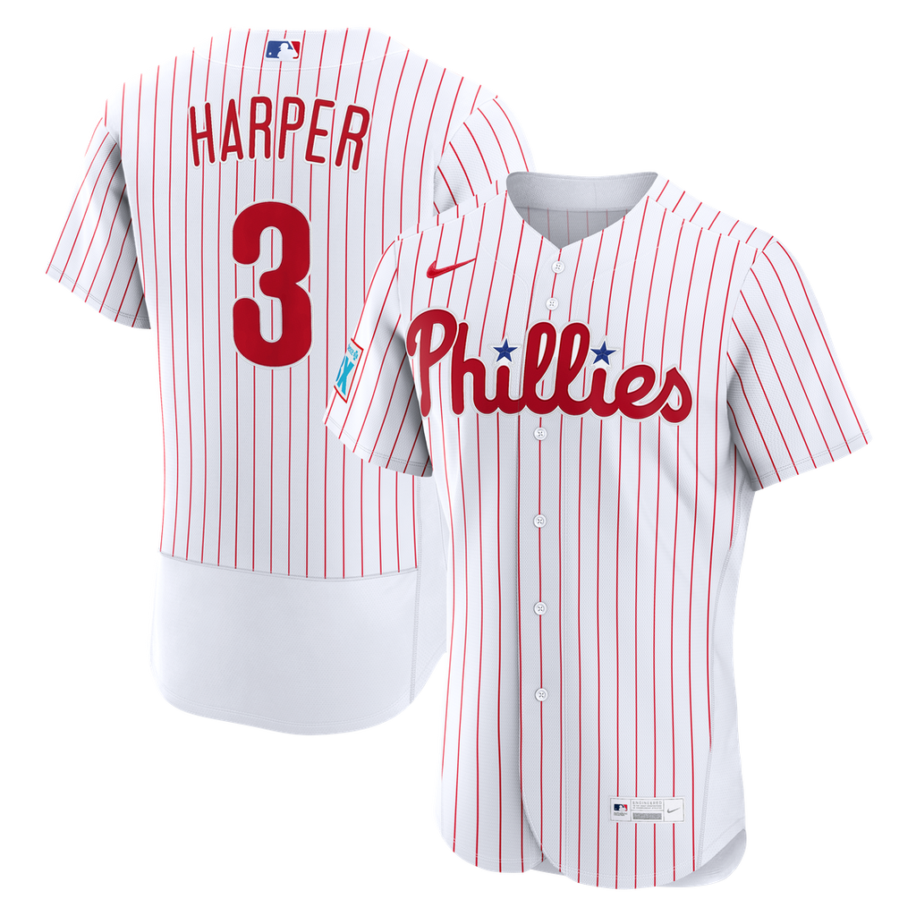 Men's Philadelphia Phillies Bryce Harper White Home Sponsor Patch MLB Baseball Jersey - view 4
