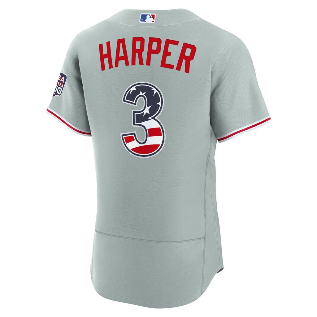 Men's Fourth of July Men's Philadelphia Phillies Bryce Harper Gray USA 250 MLB Baseball Jersey - view 3