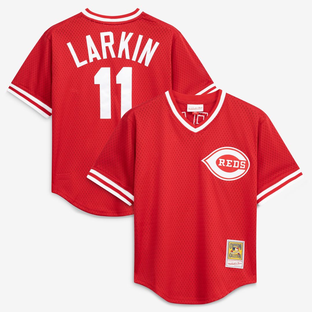 Men's Cincinnati Reds Barry Larkin Red Batting Practice MLB Baseball Jersey - view 1