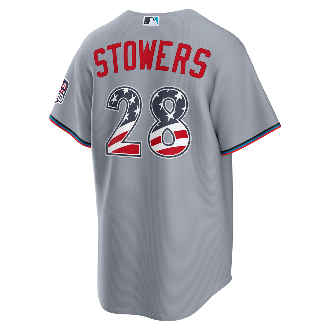 Men's Fourth of July Men's Miami Marlins Kyle Stowers Gray USA 250 Stadium MLB Baseball Jersey - view 3