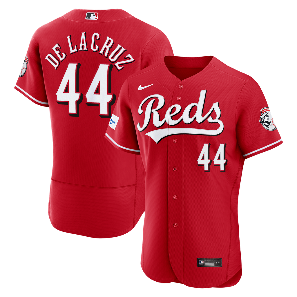 Men's Cincinnati Reds Elly De La Cruz Red Alternate Sponsor Patch MLB Baseball Jersey - view 1