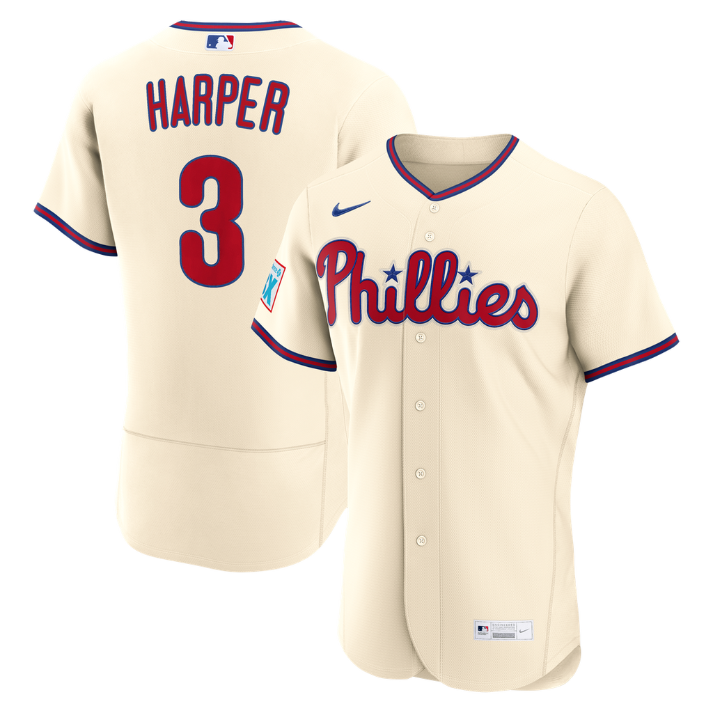 Men's Philadelphia Phillies Bryce Harper Cream Alternate Sponsor Patch MLB Baseball Jersey - view 1