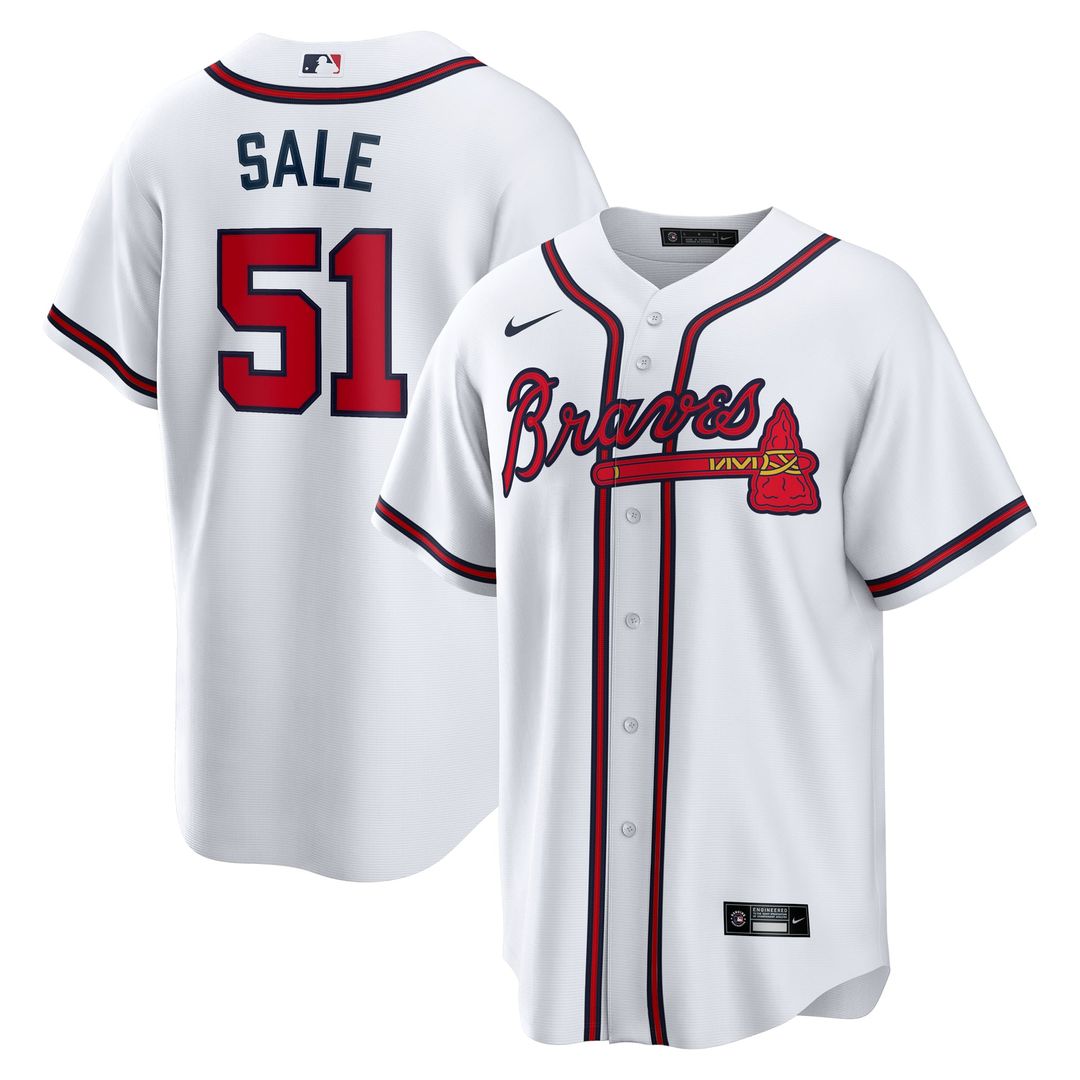 Men's Atlanta Braves Chris Sale White Home Replica MLB Baseball Jersey - view 1