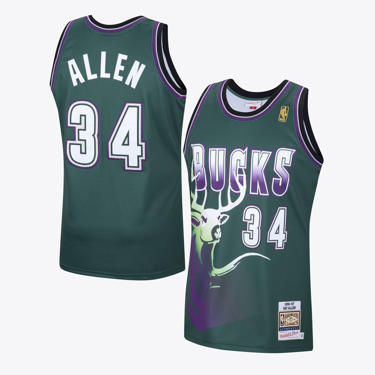 Men's Milwaukee Bucks Ray Allen 1996 Hardwood Classics Alternate Swingman NBA Basketball Jersey - Dark Green - view 1