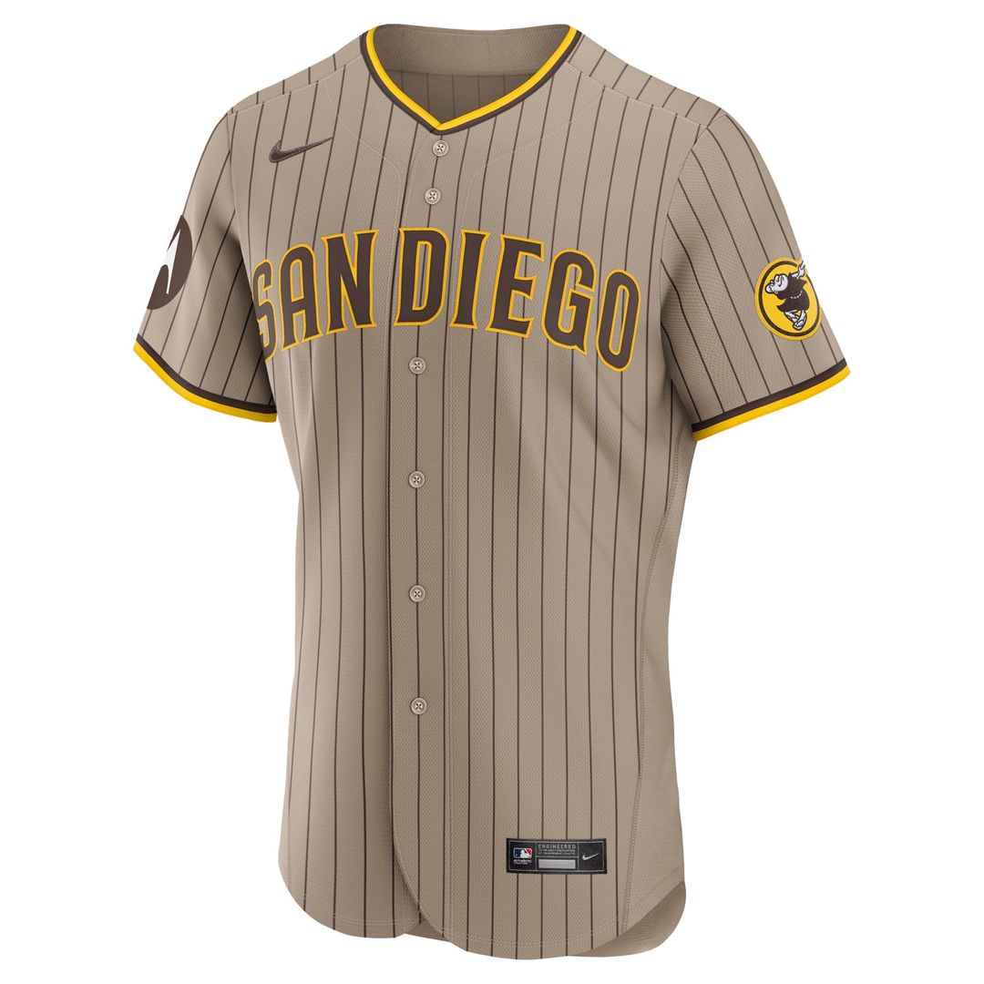Men's San Diego Padres Khaki Alternate Sponsor Patch MLB Baseball Jersey - view 5