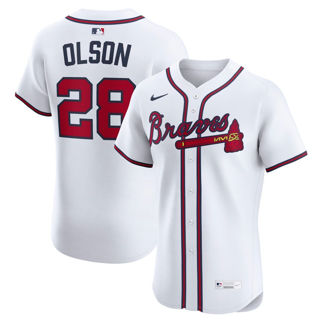 Men's Atlanta Braves Matt Olson White Home Elite MLB Baseball Jersey - view 1