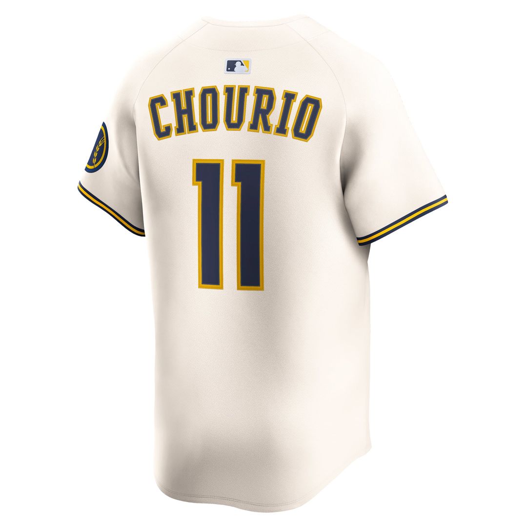 Men's Milwaukee Brewers Jackson Chourio Cream Home Limited MLB Baseball Jersey - view 3