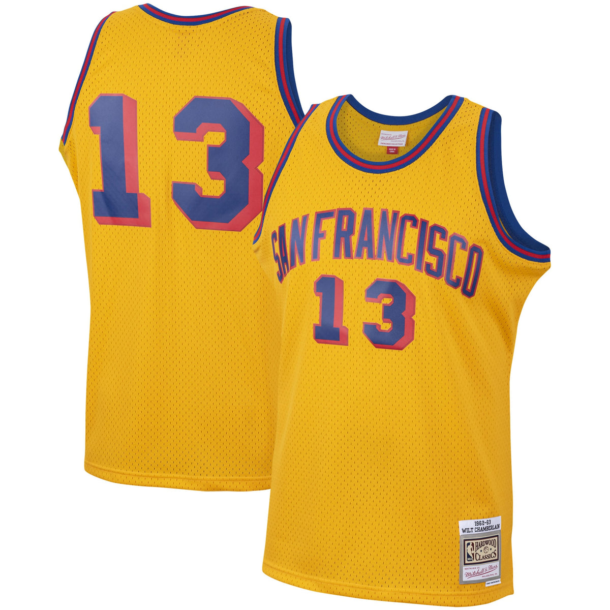 Men's Wilt Chamberlain Gold San Francisco Warriors 1962-63 Hardwood Classics Swingman NBA Basketball Jersey - view 1