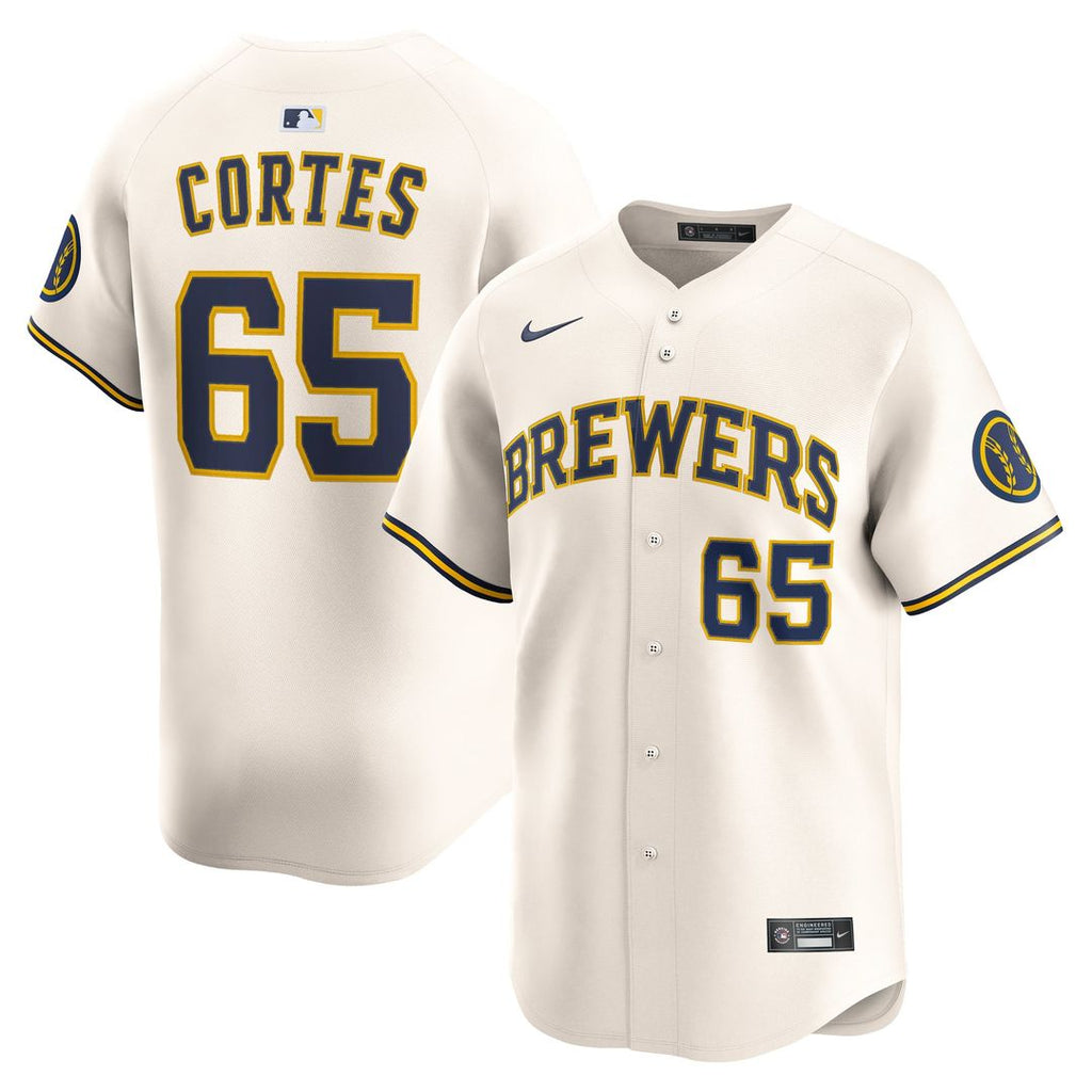 Men's Milwaukee Brewers Nestor Cortes Cream Home Limited MLB Baseball Jersey - view 1