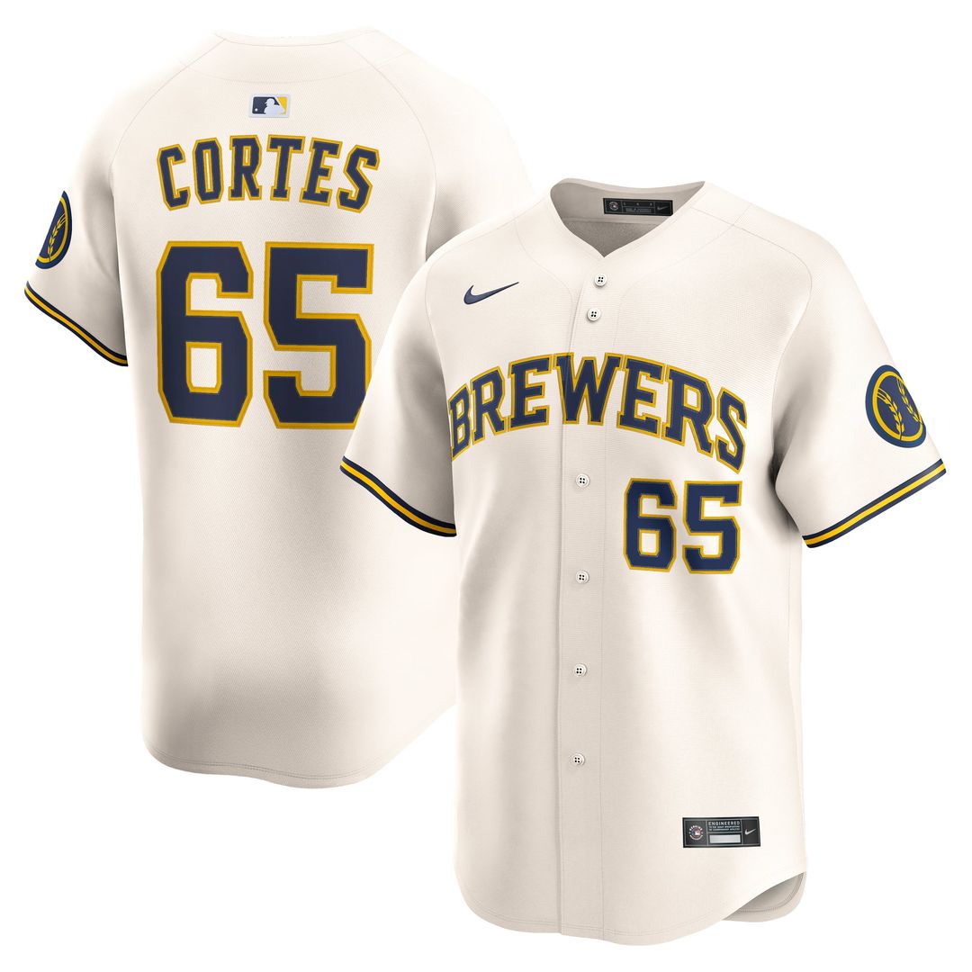 Men's Milwaukee Brewers Nestor Cortes Cream Home Limited MLB Baseball Jersey - view 1
