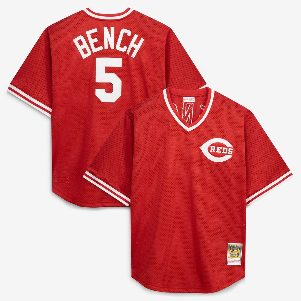 Men's Cincinnati Reds Johnny Bench Red Cooperstown Collection Big & Tall Mesh Batting Practice MLB Baseball Jersey - view 1