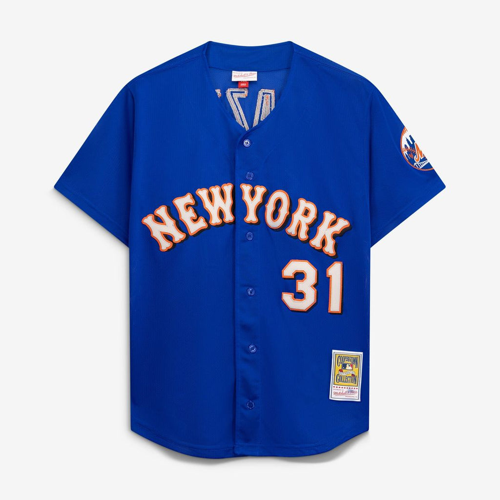 Men's New York Mets Mike Piazza Orange Cooperstown Collection Mesh Batting Practice Button-Up MLB Baseball Jersey - view 18