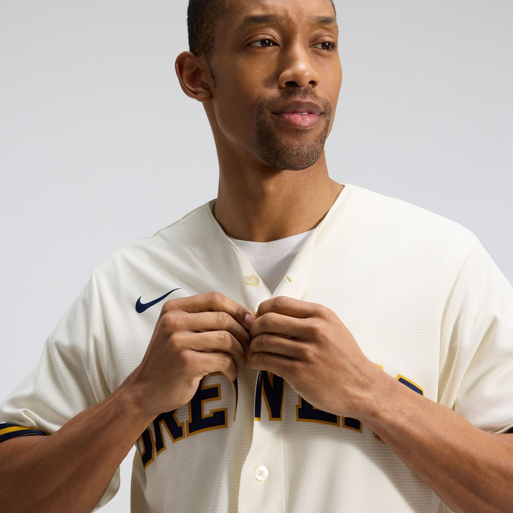Men's Milwaukee Brewers Cream Home Replica MLB Baseball Jersey - view 7