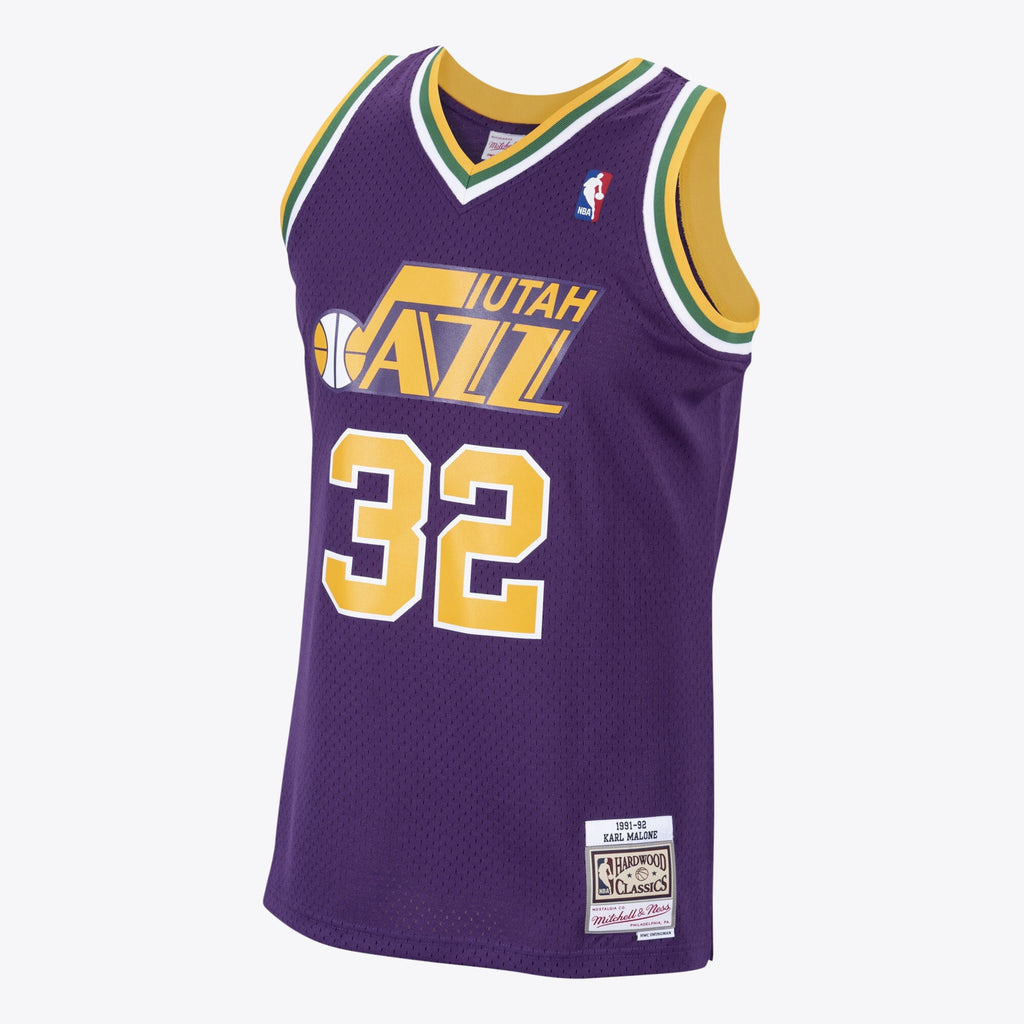 Men's Utah Jazz Karl Malone 1991 Hardwood Classics Road Swingman NBA Basketball Jersey - Purple - view 2