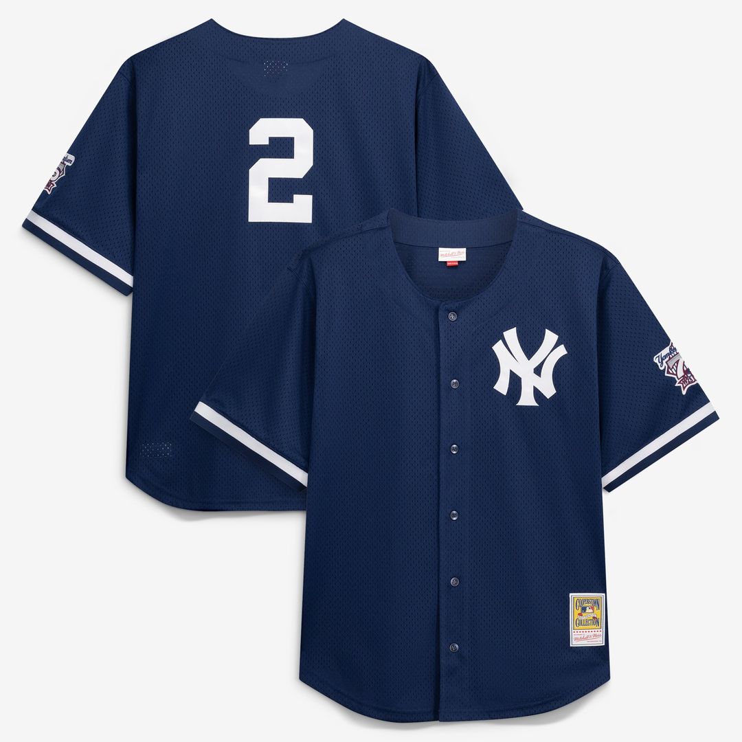 Men's New York Yankees Derek Jeter Navy Cooperstown Collection Mesh Batting Practice Button-Up MLB Baseball Jersey - view 1