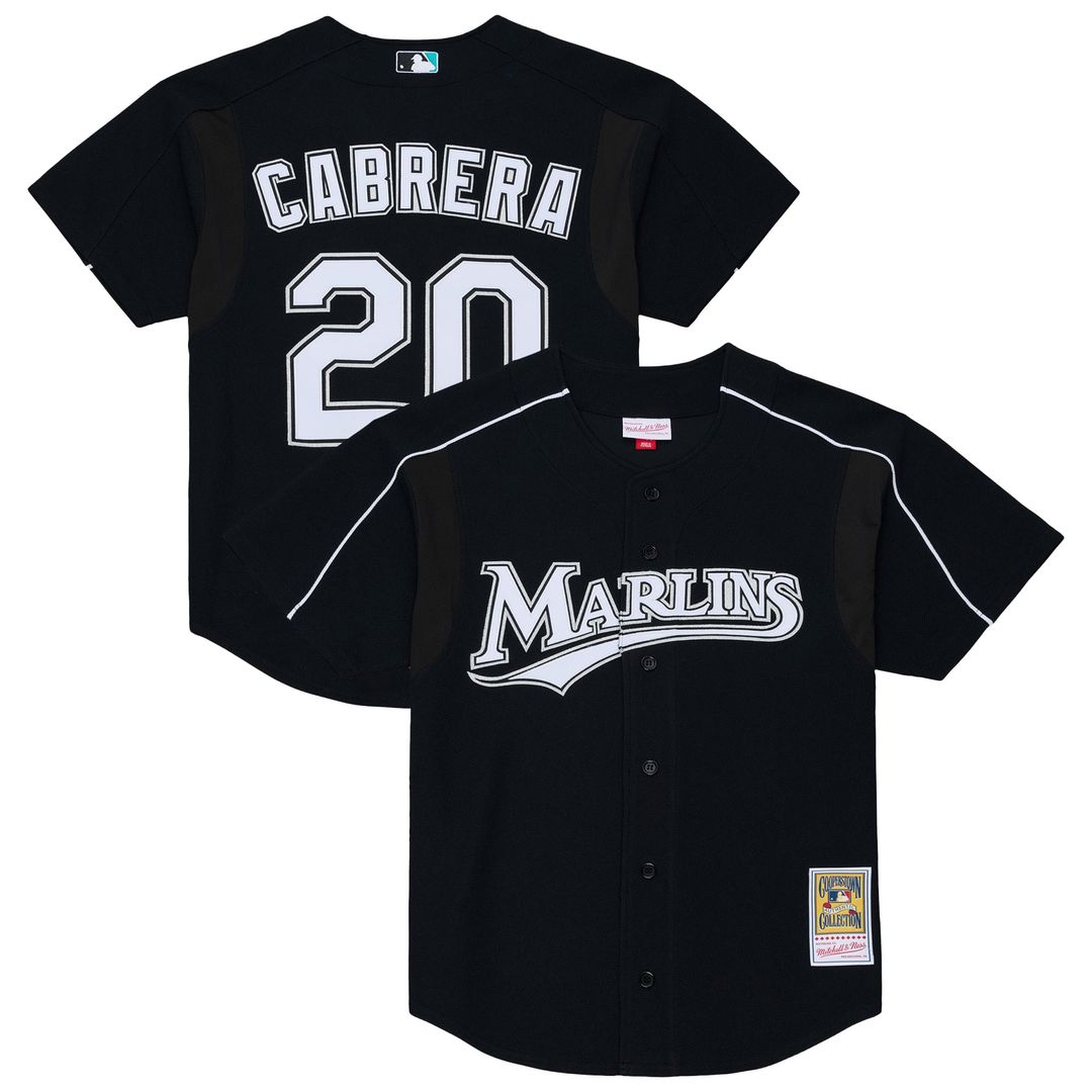 Men's Florida Marlins Miguel Cabrera Black 2003 Cooperstown Mesh Batting Practice Button-Up MLB Baseball Jersey - view 1