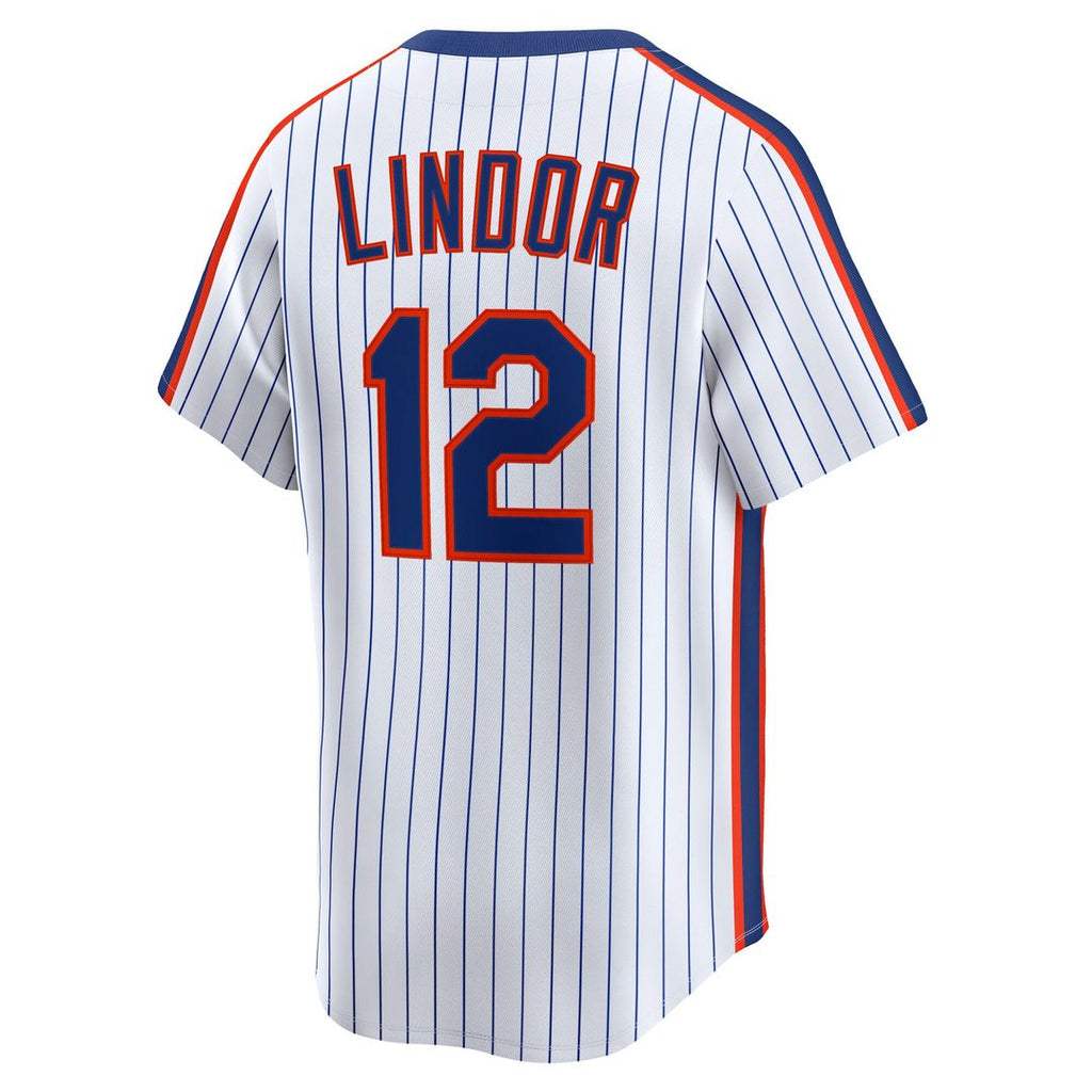 Men's New York Mets Francisco Lindor White Throwback Cooperstown Collection Limited MLB Baseball Jersey - view 3